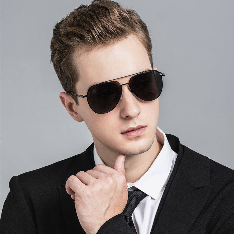 Nylon Polarized Lens Sunglasses for Men, Fashionable Prescription Double-Bridge Sunglasses, Trendy Large-Frame Sunglasses, Aviator Glasses