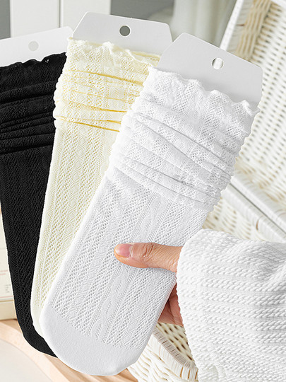 白色蕾丝袜子芭蕾风中筒袜女花边小腿袜夏季薄款镂空玛丽珍堆堆袜