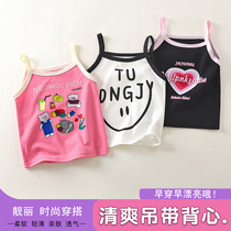 Girls vest sling pure cotton summer new style children baby sleeveless elastic cartoon t-shirt top wear outside