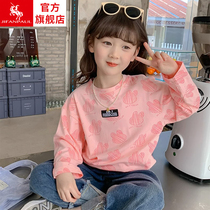 Girls long-sleeved cotton t-shirts childrens tops little girls medium and large childrens sweatshirts bottoming shirts spring new clothes trendy clothes