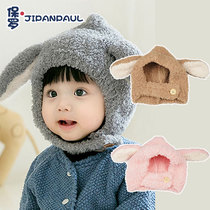 Cute baby childrens hats for boys and girls 2024 new autumn and winter plus velvet ear protection baby wool rabbit ears