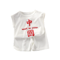 Childrens sports suit summer new sleeveless casual vest T-shirt boys sports uniform baby shorts suit