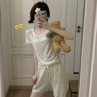 Синий комплект, шорты, цветочный принт