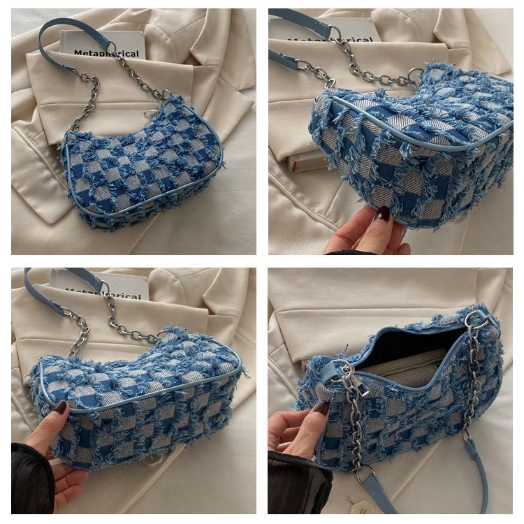 Сумка на одно плечо, сумка подмышку, сумка через плечо, джинсовая универсальная цепь, небольшая небольшая сумка Jifanpaul/Ji Fan Paul 