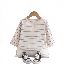 Baby comfortable T-shirt jacket boys and girls 2024 autumn new Korean style pure cotton fashionable and versatile tops for children and middle-aged children