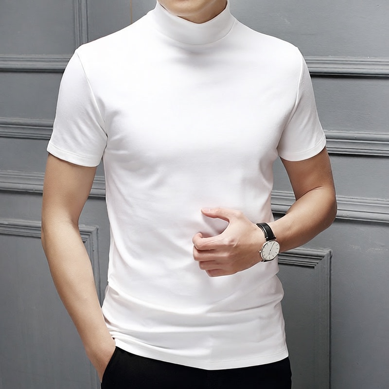 Summer 2026 New Men's Half-High Collar Short-Sleeve Slim-Fit T-Shirt, Solid Color High-Neck Casual Versatile Trendy Base Shirt