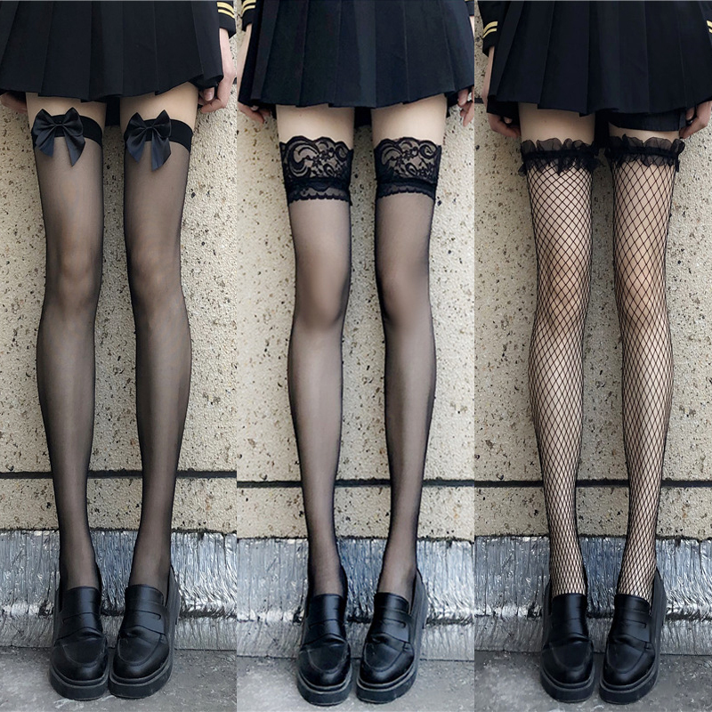 Black Over-The-Knee Socks, Girl's Stockings, Feminine Thin Style, Pure Desire Style, Jk Long Stockings, Women's Black Stockings, Half-Thigh White Stockings