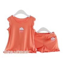 Girls pajamas summer thin childrens ice silk air-conditioned vest shorts suit baby girl Modal home clothes
