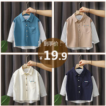 Boys shirts 2024 spring and autumn thin section popular street childrens versatile and handsome boys striped long-sleeved spring and autumn shirts trendy