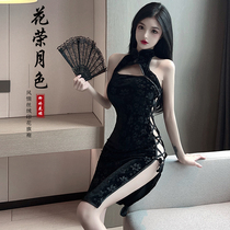 2023 new summer pajamas sexy retro velvet slim nightgown with side straps tempting cheongsam uniform suit