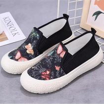 2024 summer new thick-soled fishermans shoes canvas womens shoes flat shoes old Beijing cloth shoes non-slip breathable single shoes