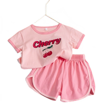 Girls sweet and stylish suit new summer dress little girl short-sleeved summer children baby pure cotton casual two-piece set