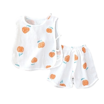 Baby suit summer pure cotton pipa clothing for boys and girls baby sleeveless vest shorts toddler double layer gauze summer clothing