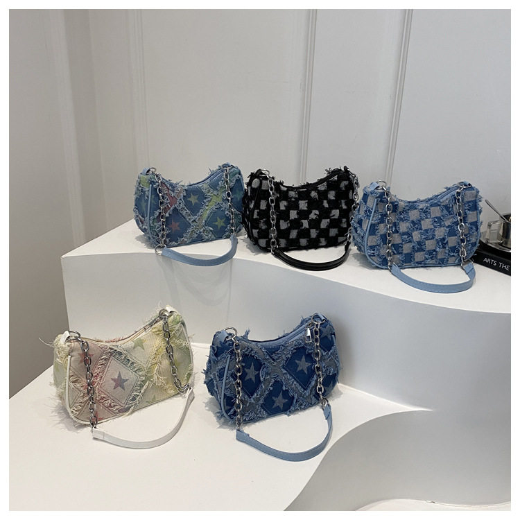 Сумка на одно плечо, сумка подмышку, сумка через плечо, джинсовая универсальная цепь, небольшая небольшая сумка Jifanpaul/Ji Fan Paul 