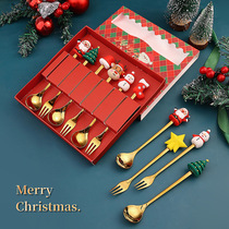 Christmas Spoon and Fork Set Cartoon Cute Year of the Rabbit Santa Claus Spoon Creative Christmas Dessert Spoon and Fork Gift Box