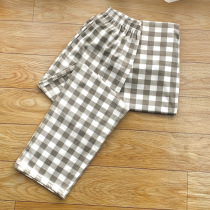 Thin air-conditioned room couple pajamas Japanese style plaid trousers for men and women large size wide comfortable and loose home trousers for spring and autumn