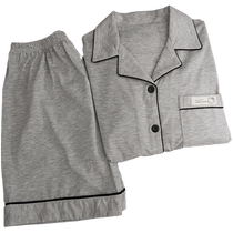 Summer pajamas for women 2024 new style comfortable cotton lapel cardigan short-sleeved shorts solid color simple home wear set