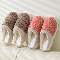 Mens home cotton slippers autumn and winter indoor home confinement non-slip thick soles with poop feeling plush and warm couples women