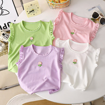 Baby girl vest 2024 summer thin girl solid color sleeveless T-shirt girls breathable large elastic fashionable waistcoat