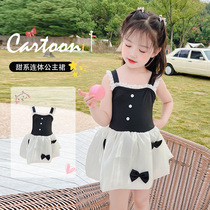 Childrens swimsuit girls 2024 new one-piece baby girls professional style quick-drying swimwear medium and large childrens swimsuit