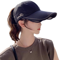 Sun protection hat for women 2024 new summer large brim outdoor sports hollow top peaked hat with ponytail sun hat