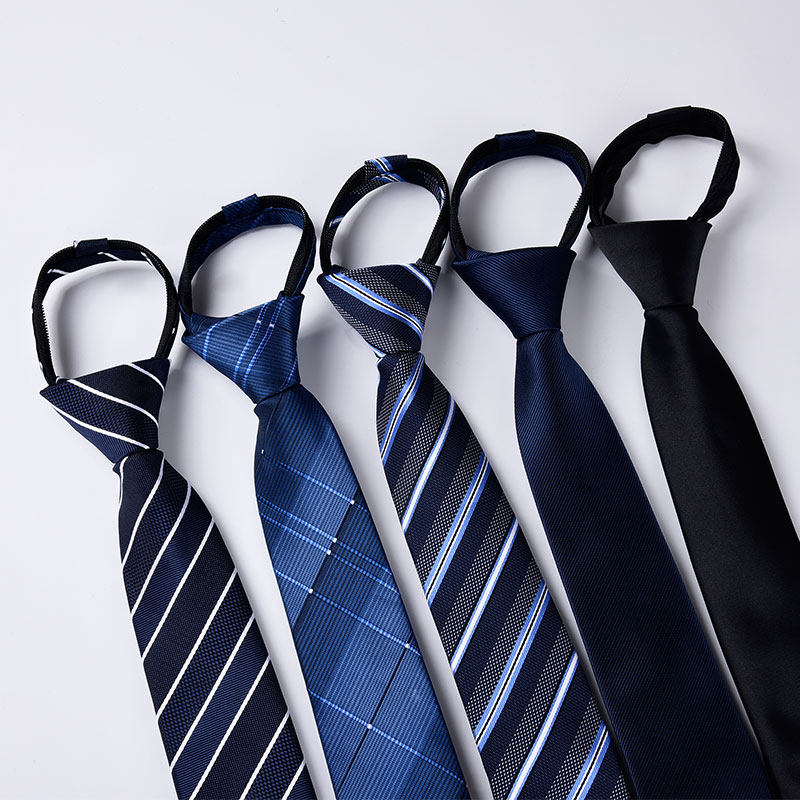 Men's Black Formal Zipper Tie for Wedding Groom, Business Blue No-Tie Tie for Men, 8cm