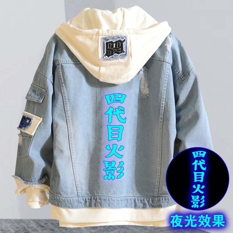 Ngọn lửa ninja denim jacket triều cổng thương hiệu gió denim jacket nam giới mùa thu cặp vợ chồng quần áo triều quần áo bảo vệ sinh đội mũ trùm đầu