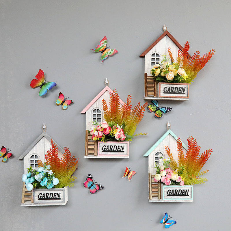 Kindergarten classroom wall decoration simulation flower fake flower pendant wall hanging living room creative wooden small house jewelry