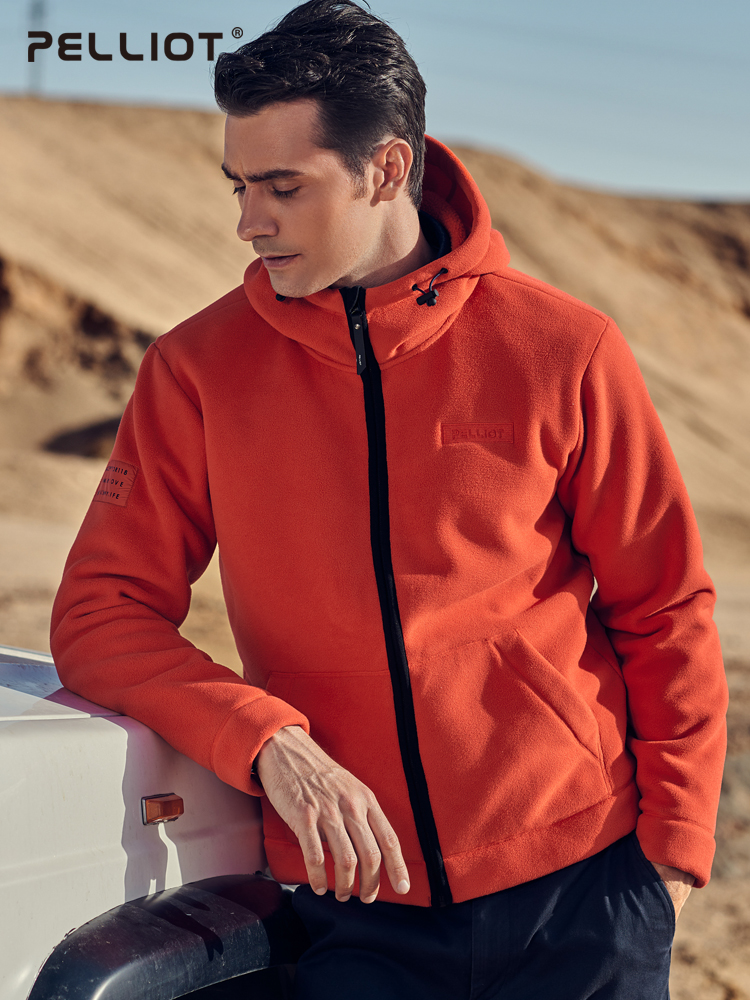 Boxi and autumn and winter outdoor fleece jacket men's sports hooded cardigan jacket thickened warm breathable fleece top