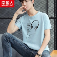 Синие наушники, короткий рукав