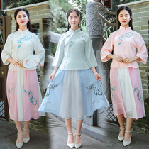 Chinese style dress and clothing improved clothes autumn and winter clothes Student Class Retro Chinese style daily