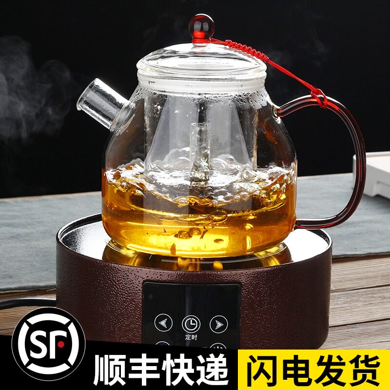 Full glass steaming teapot black crystal furnace heating steam pot black tea tea maker thickening heat-resistant household boiling tea stove
