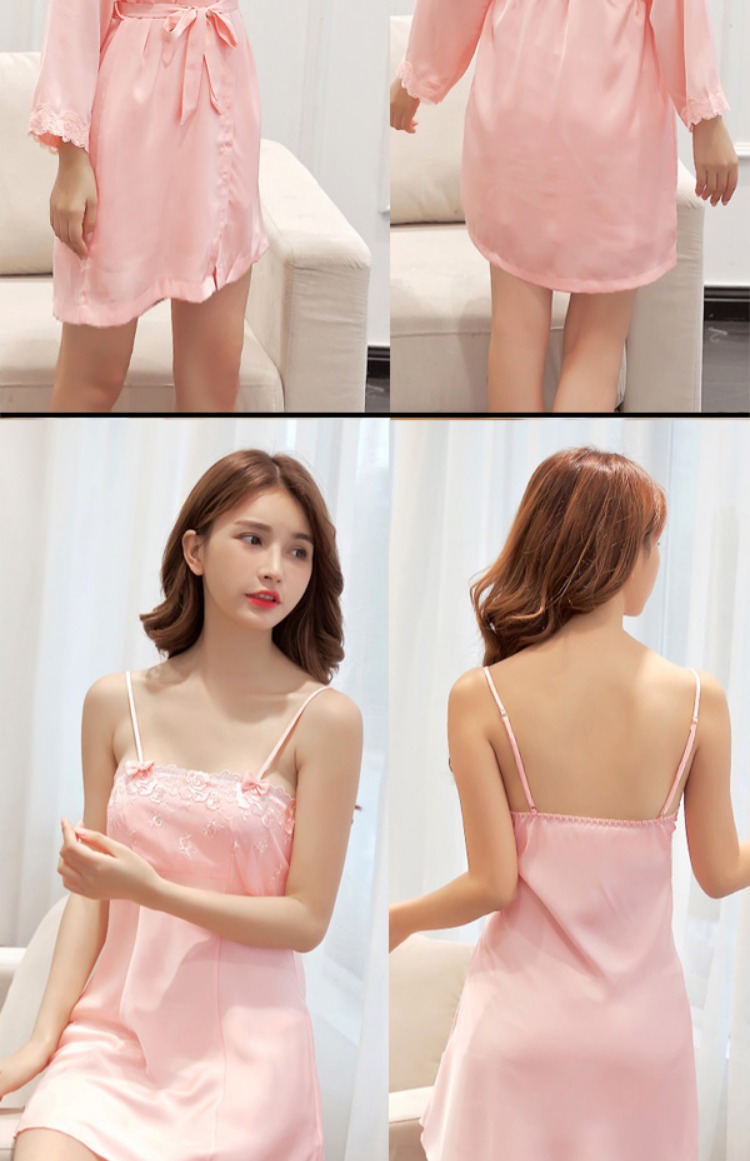 Đồ ngủ gợi cảm nữ mùa hè băng lụa đêm váy dài tay áo hai mảnh cổ áo sling đồ ngủ lụa đêm xuân và mùa thu váy ngủ mùa đông