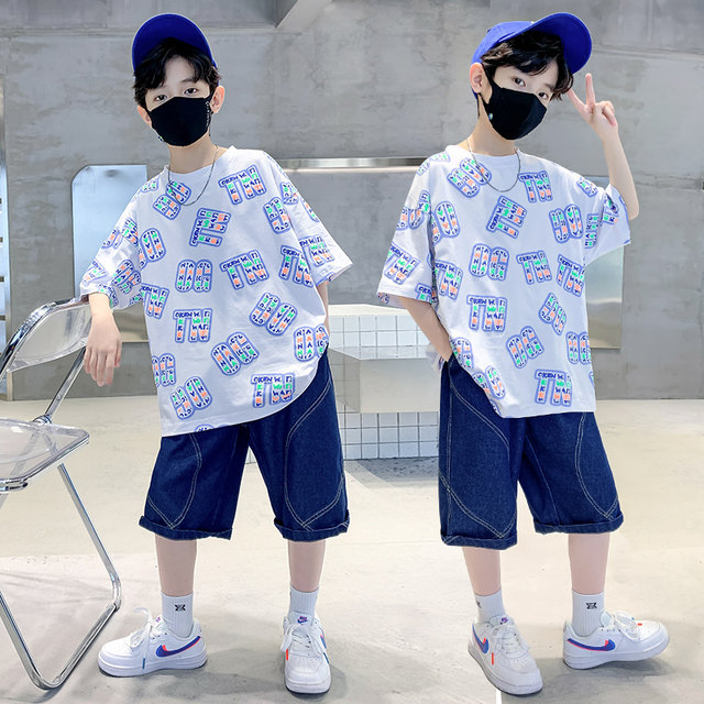 Boys summer short-sleeved suit summer two-piece suit for middle and older children 2024 new children's sports handsome street cool trend