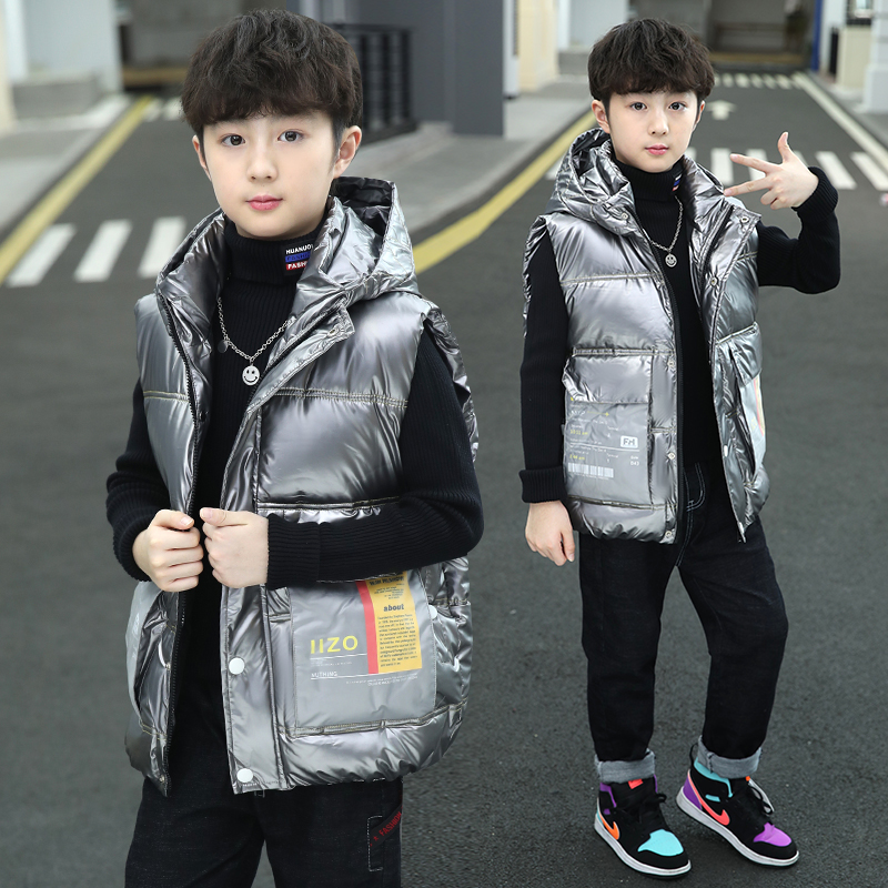 Boy's waistcoat 2021 autumn winter new CUHK child outwear bright face vest foreign pie duvet cotton waistcoat winter clothing