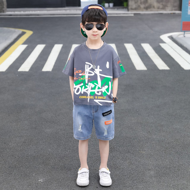 Boys' suits summer short-sleeved 2024 new style thin and stylish boys' medium and large children's clothes children's clothes handsome and trendy summer