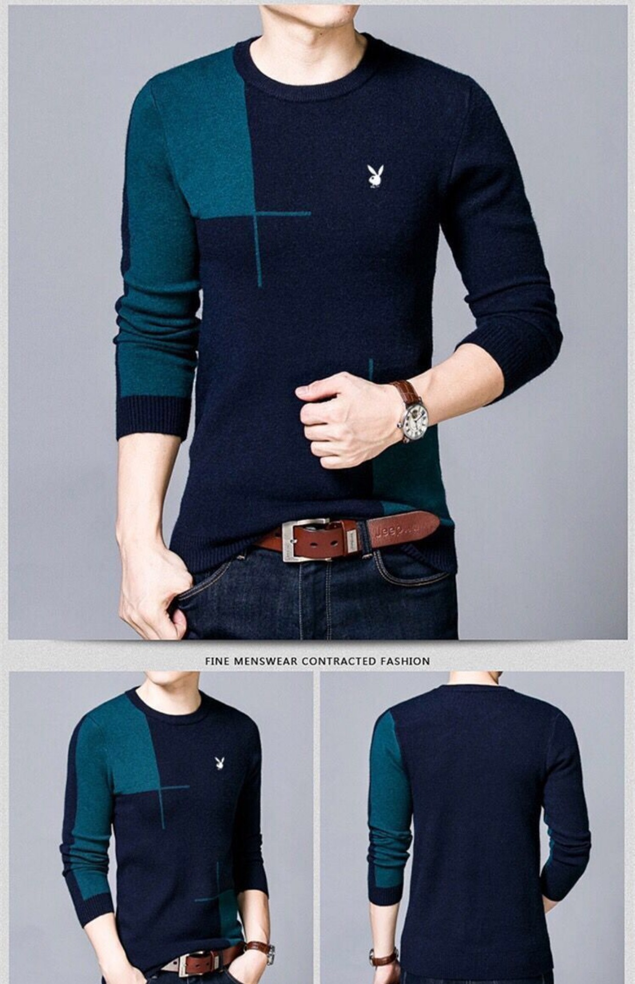 Playboy Áo len cashmere nam Cổ tròn Cổ dày Áo len kích thước lớn Áo len cashmere Áo len nam cardigan cardigan áo thể thao