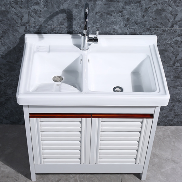 Ceramic laundry basin Space aluminum laundry cabinet Balcony laundry pool with washboard Double sink pool Floor cabinet One-piece basin