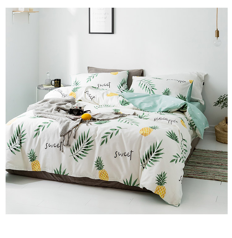 Bộ đồ giường cotton bốn mảnh tất cả chăn bông bao gồm lưới ba mảnh màu đỏ 2.2m nhỏ tươi đôi ký túc xá in gió - Bộ đồ giường bốn mảnh chăn ga đẹp