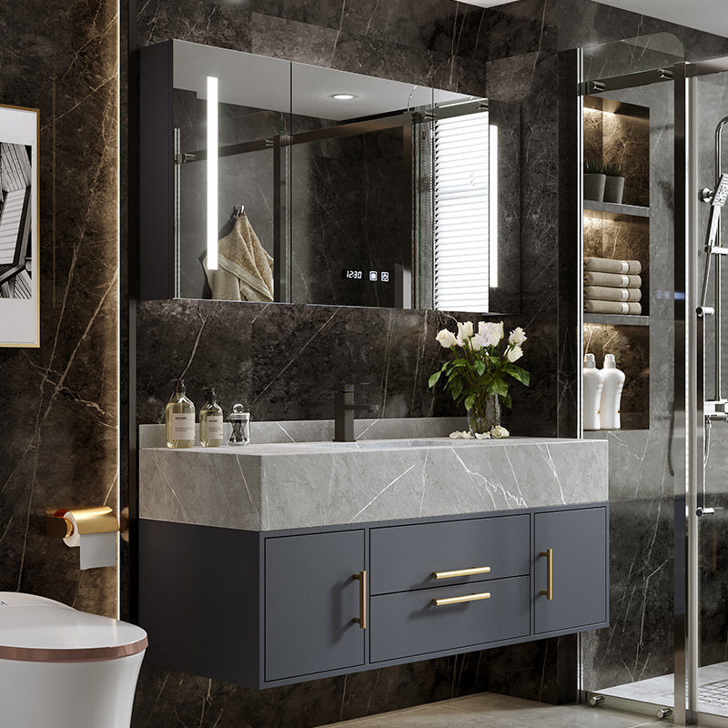 (Out of stock king) light luxury bathroom cabinet combination simple modern bathroom set rock slab integrated washbasin
