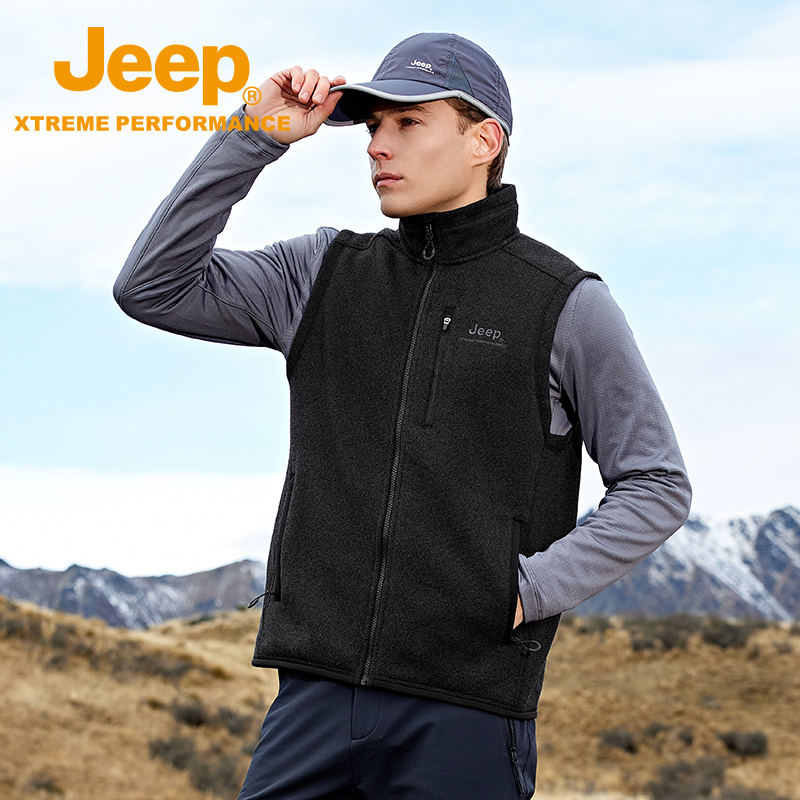 [Snowflake Spun] Jeep Outdoor Hiking Vest for Men, Lightweight Warm Fleece Vest, Cold-Proof Jacket
