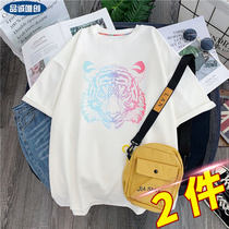 Boys summer short sleeve T-shirt 2021 new middle and Big Boy foreign style Tiger head coat boy loose cotton childrens clothing