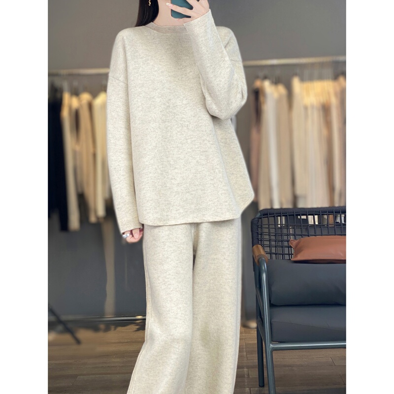 Stylish and Elegant Air Layer Sweatshirt Fashion Casual Suit for Women 2026 Autumn and Winter New Sweater Wide-Leg Pants Two-Piece Set