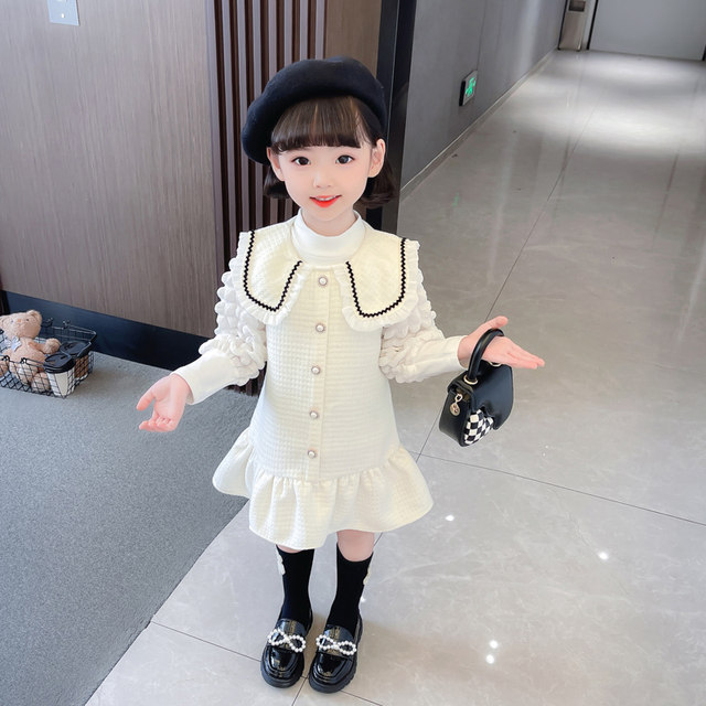 Girls' suit dress spring 2023 new foreign style fashionable children's spring and autumn vest skirt bottoming shirt two-piece set