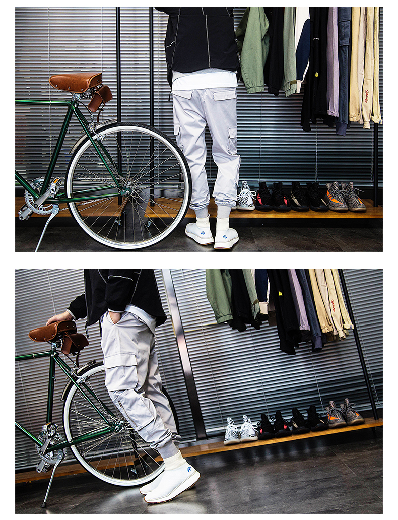 Hàn quốc phiên bản của xu hướng Yu Wenle đa túi ins overalls nam triều thương hiệu lỏng hip hop quần chùm quần quần âu quần baggy nam
