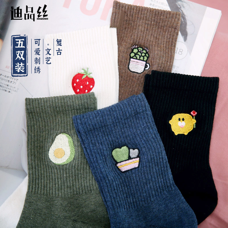 Woman socks female cotton socks tide spring and autumn Korean Edition College wind day cat high waist meumonic cute dog