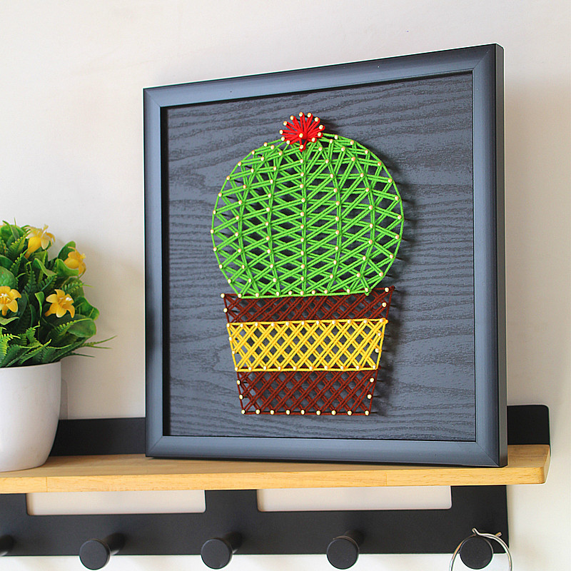 Cactus nail winding painting diy material package Finished wool winding painting Handmade decorative painting Yarn string wire