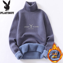 Playboy plus velvet turtleneck sweater mens autumn and winter Korean trend mens clothing thread coat thick warm sweater clothes