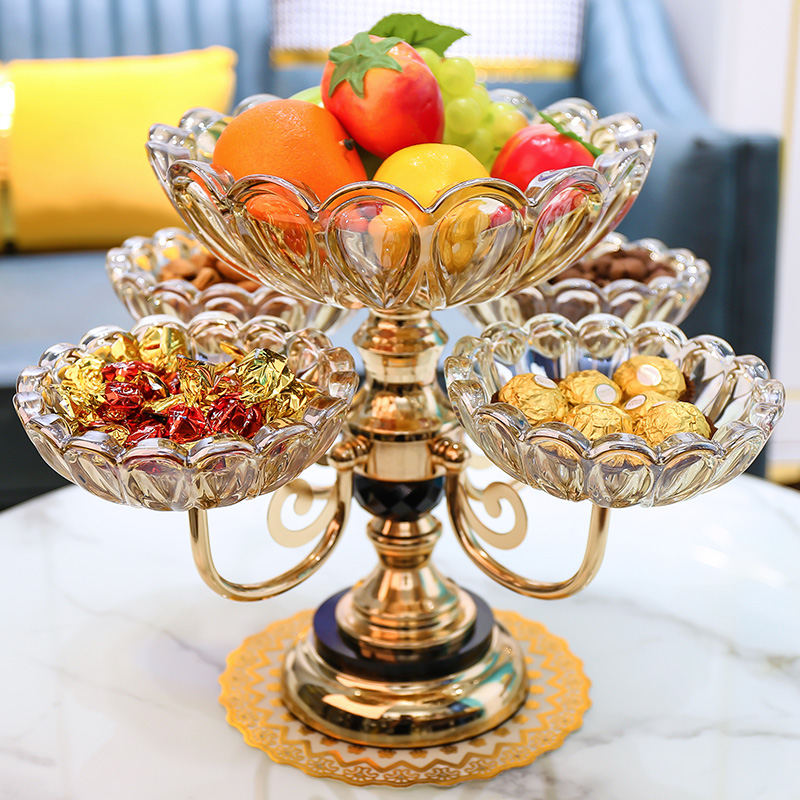 European-style crystal glass multi-layer net red fruit plate modern home living room coffee table creative light luxury snack candy plate