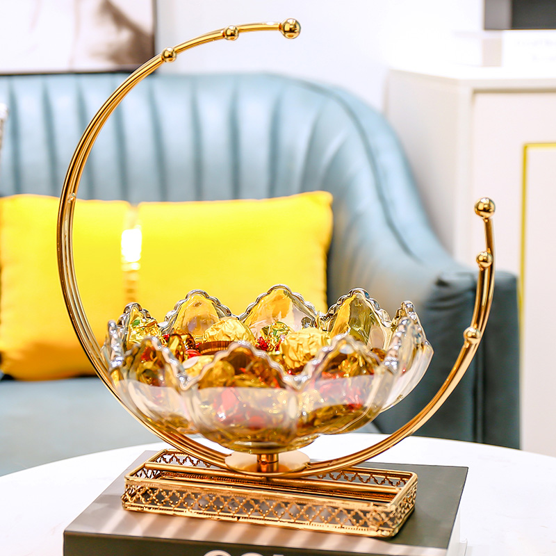 Light luxury Nordic metal glass dried fruit plate home living room candy can paper towel box fruit basket soft set decorations